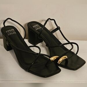 Chase + Chloe Black Heels with Gold Details